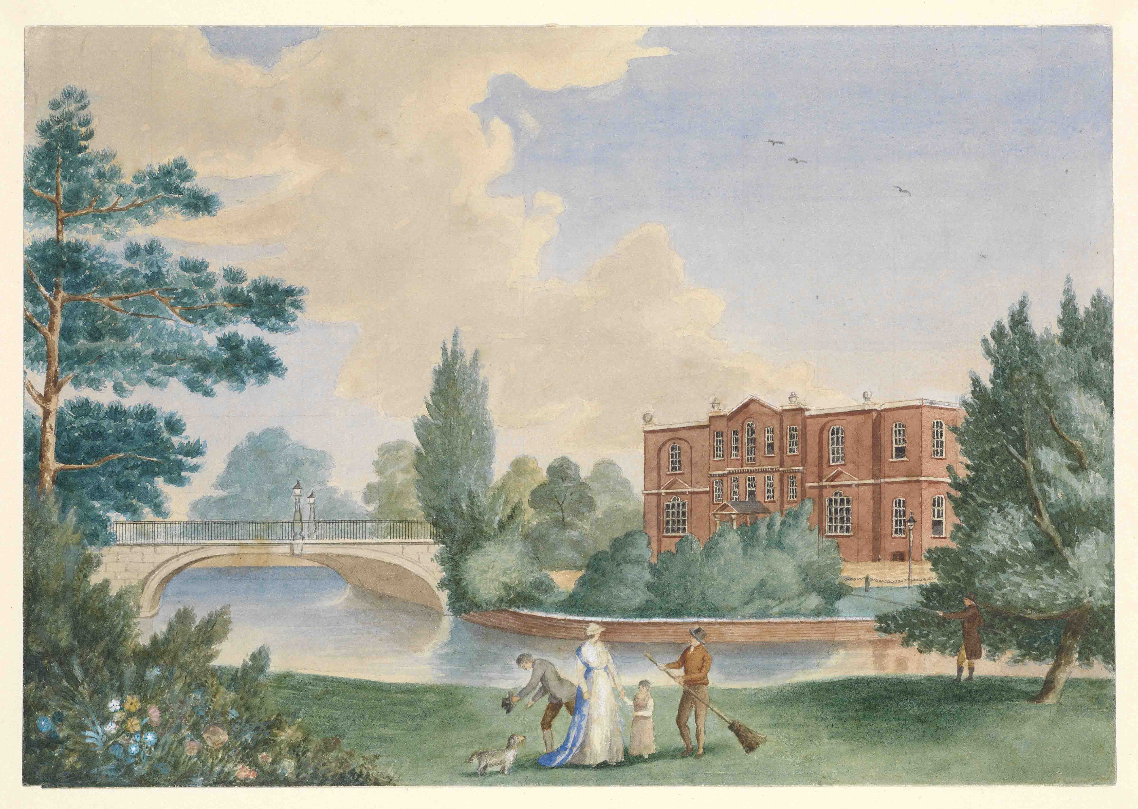 View of Merton House showing Lady Hamilton and Horatia in the grounds PAH6235