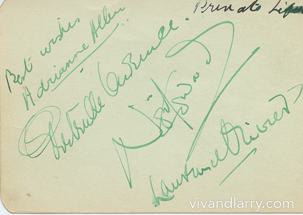 Autographs of Adrianne Allen, Gertrude Lawrence, Noel Coward and Laurence Olivier
