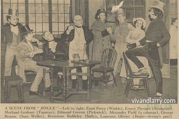 Laurence Olivier (far right) as Jingle. Henry Irving Centenary Matinee, 1938.